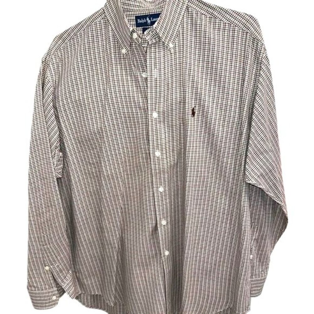 Ralph Lauren Blake Mens Plaid Button-Down Shirt L Brown Maroon Tan Cotton